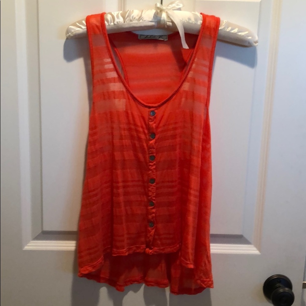 Chloe K orange striped semi sheer tank